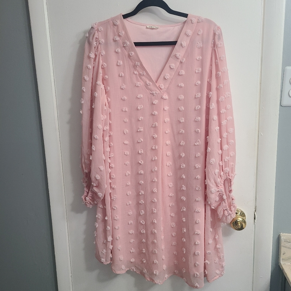 Jodifel Soft Pink Swiss dot Relaxed Stylish Office core Spring Summer Dress Sz M